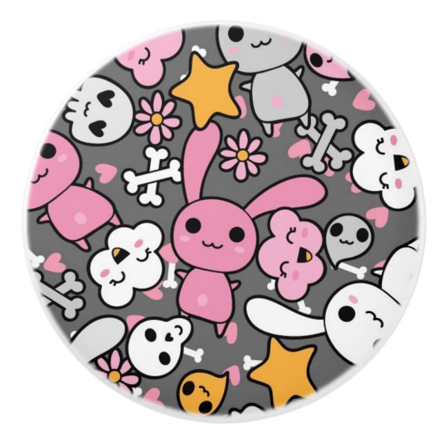 kawaii gray pattern ceramic knob (Front)