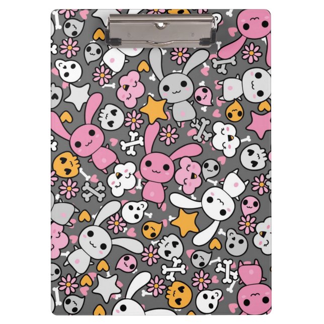 kawaii gray pattern clipboard (Front)