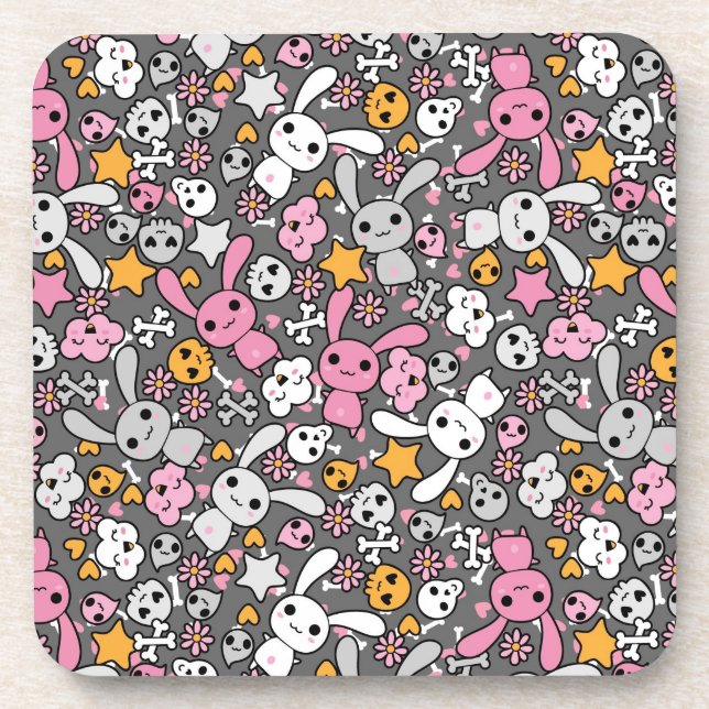 kawaii gray pattern coaster (Front)