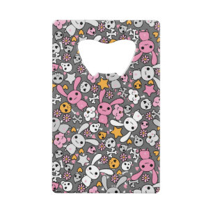 kawaii gray pattern credit card bottle opener