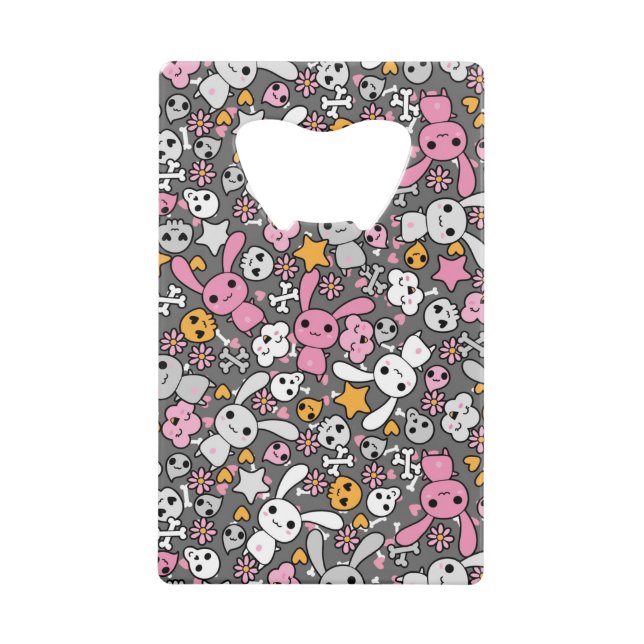 kawaii gray pattern credit card bottle opener (Front)