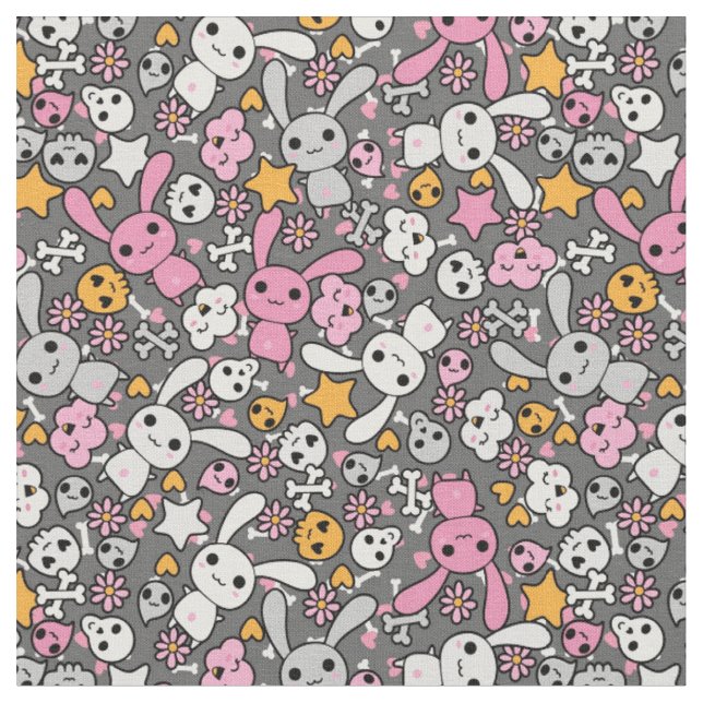 kawaii gray pattern fabric (Close Up)