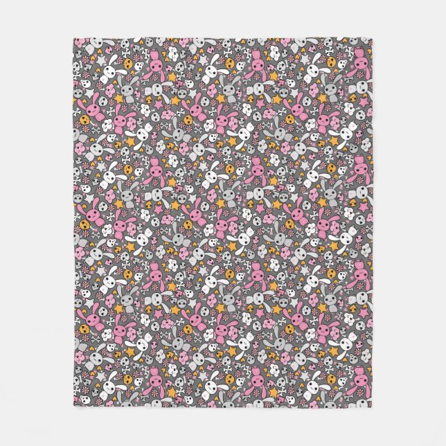 kawaii gray pattern fleece blanket (Front)