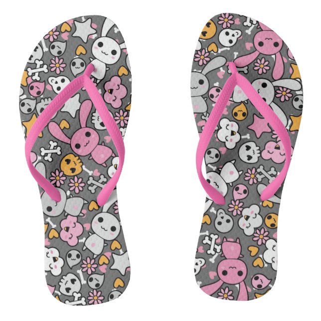 kawaii gray pattern flip flops (Footbed)
