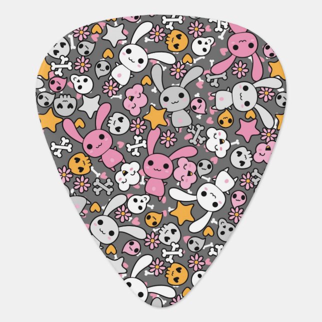 kawaii gray pattern guitar pick (Front)
