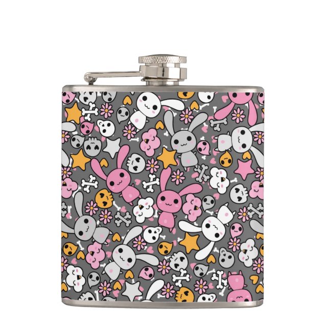 kawaii gray pattern hip flask (Front)