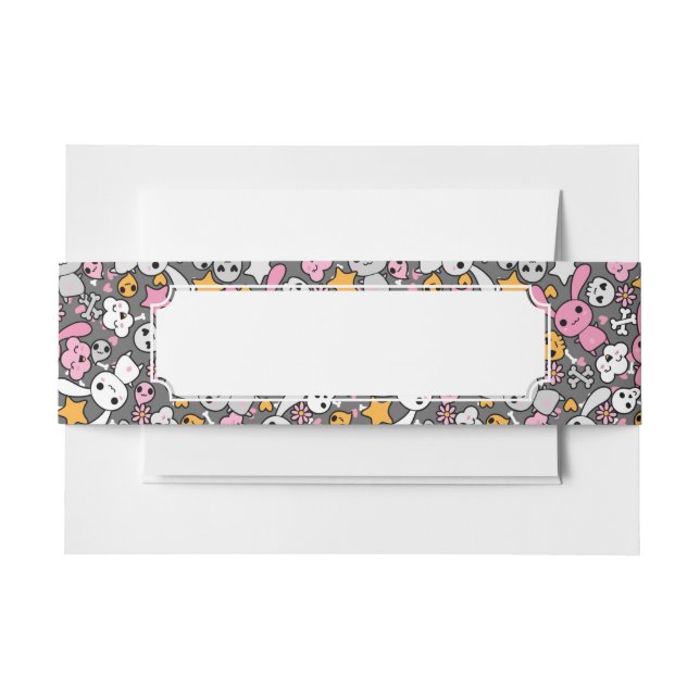 kawaii gray pattern invitation belly band (Front Example)