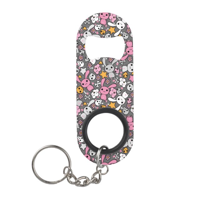 kawaii gray pattern keychain bottle opener (Front)