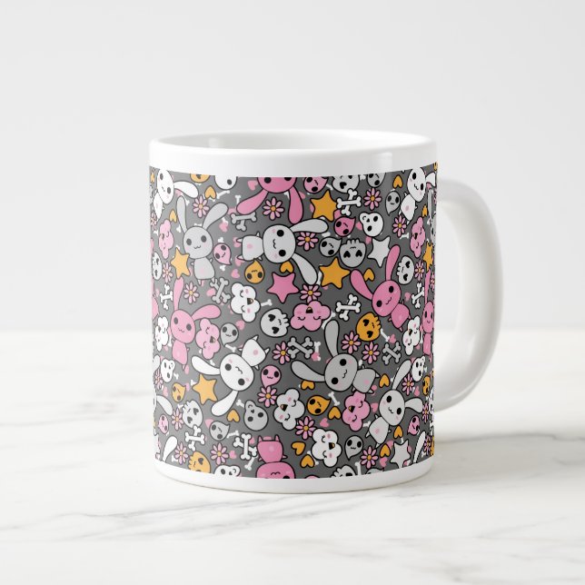 kawaii gray pattern large coffee mug (Front Right)