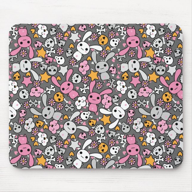 kawaii gray pattern mouse pad (Front)