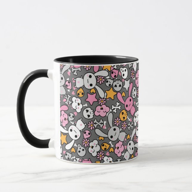 kawaii gray pattern mug (Left)