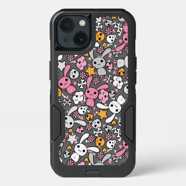 kawaii gray pattern otterbox iPhone case (Back)