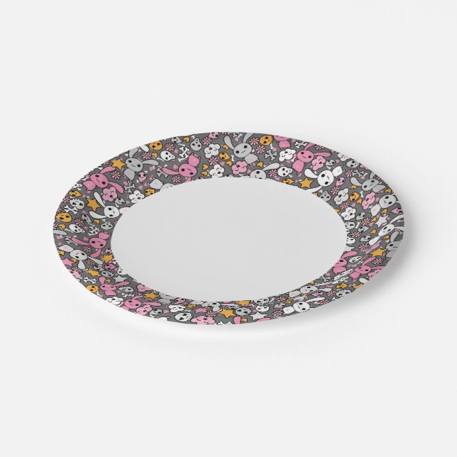 kawaii gray pattern paper plates (Angled)