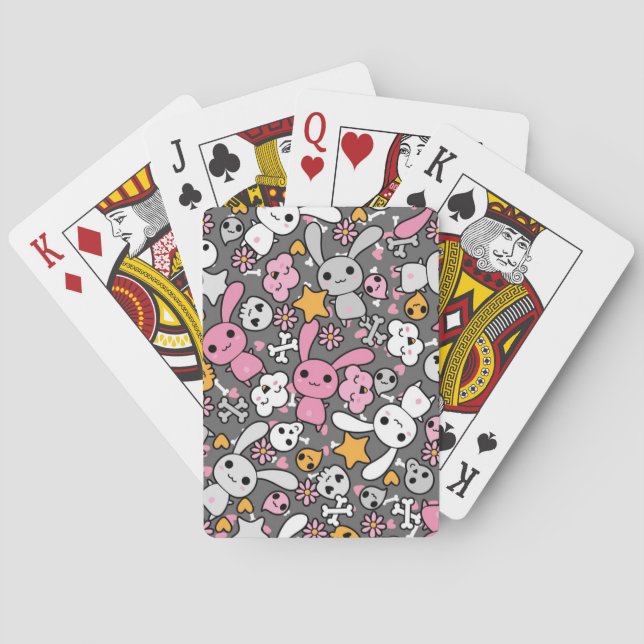 kawaii gray pattern poker cards (Back)