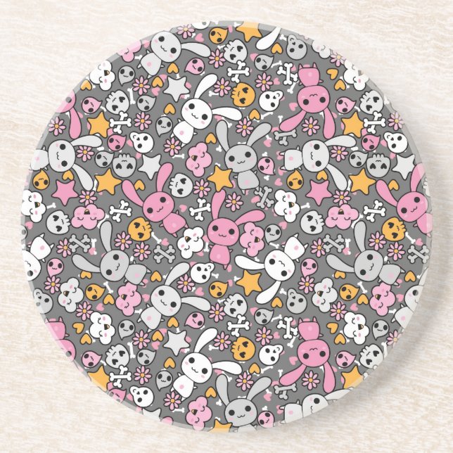 kawaii gray pattern sandstone coaster (Front)