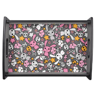 kawaii gray pattern serving tray