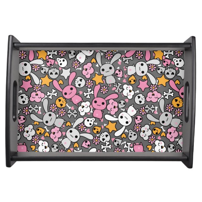 kawaii gray pattern serving tray (Front)