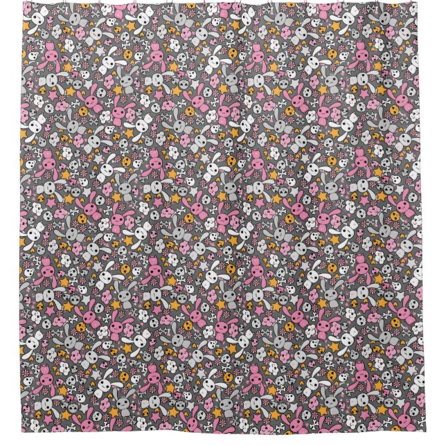 kawaii gray pattern shower curtain (Front)