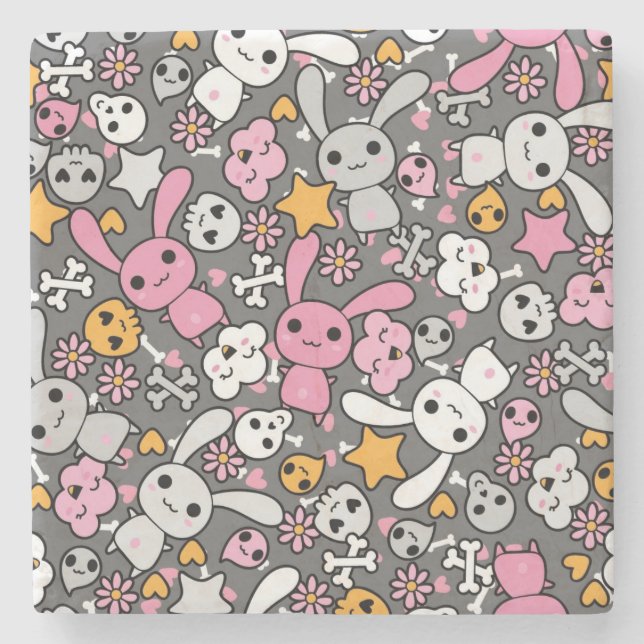 kawaii gray pattern stone coaster (Front)