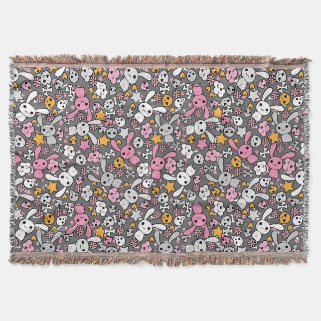 kawaii gray pattern throw blanket (Front)