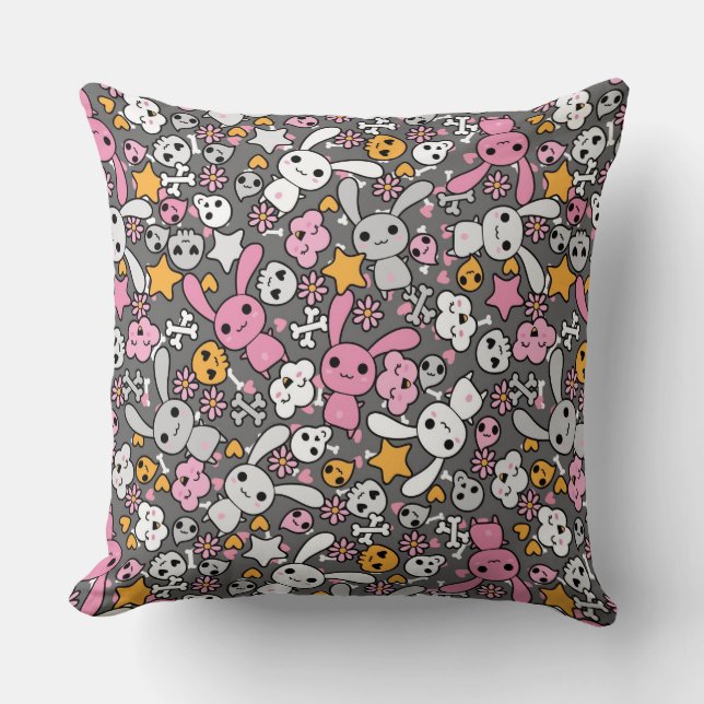 kawaii gray pattern throw pillow (Front)