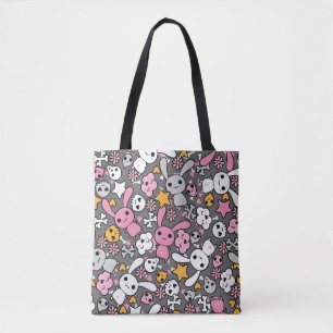 kawaii gray pattern tote bag