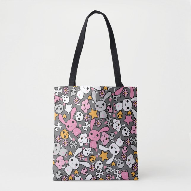 kawaii gray pattern tote bag (Front)