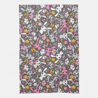 kawaii gray pattern towel