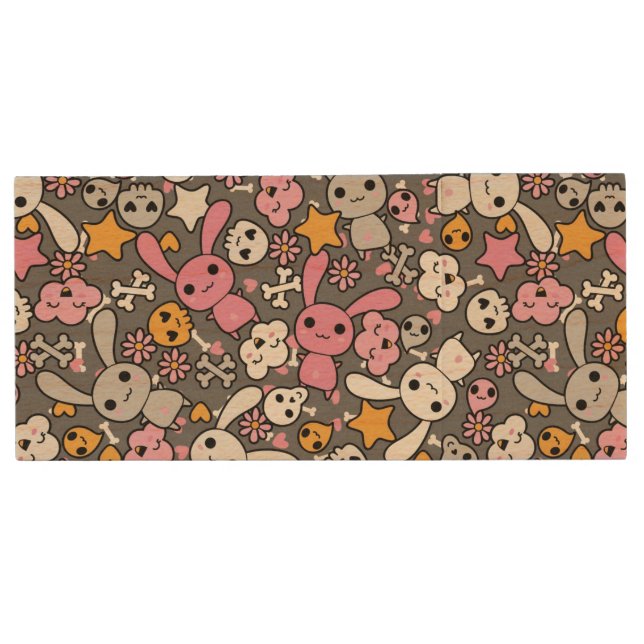 kawaii gray pattern wood USB flash drive (Front)
