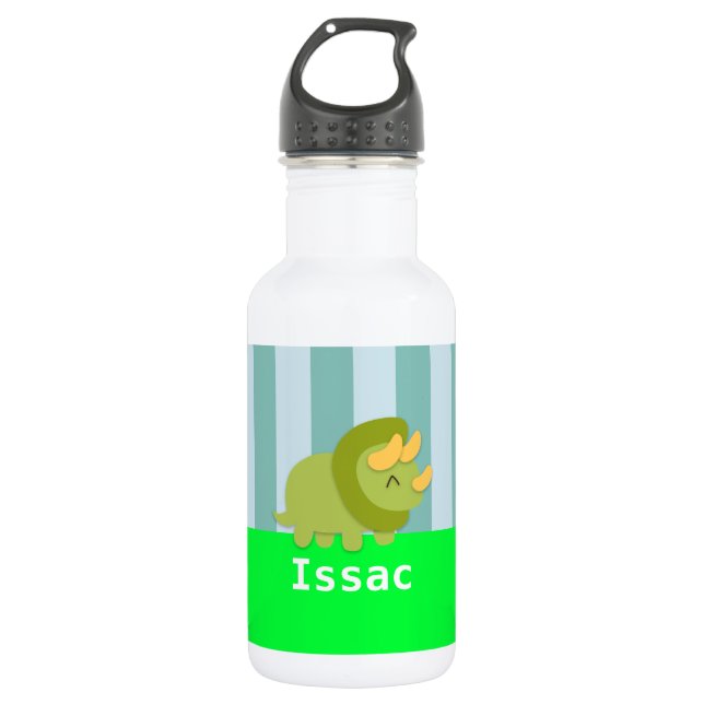 Kawaii green and yellow Triceratops for kids Stainless Steel Water Bottle (Front)