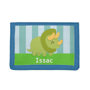 Kawaii green and yellow Triceratops for kids Tri-fold Wallet