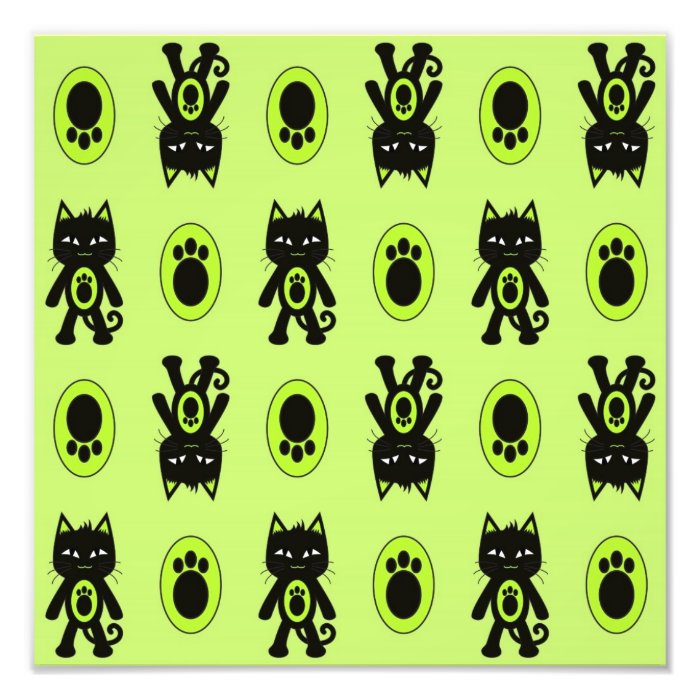 Kawaii Green Cat and Paw Print Pattern Art Photo