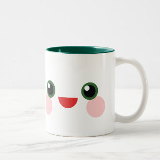 Kawaii Green Eyes Sweet Happy Face Delight Two-Tone Coffee Mug