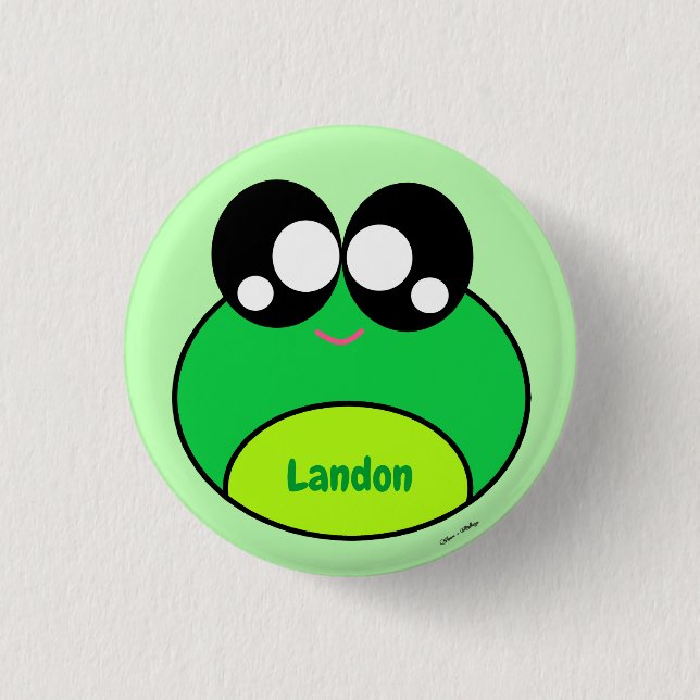 Kawaii Green Frog Cute Button (Front)