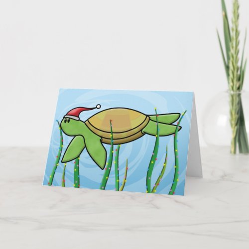 Kawaii Green Sea Turtle Christmas Card