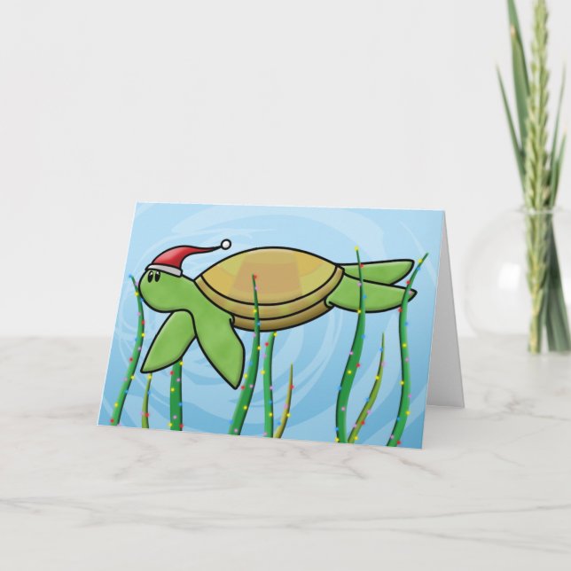 Kawaii Green Sea Turtle Christmas Card (Front)