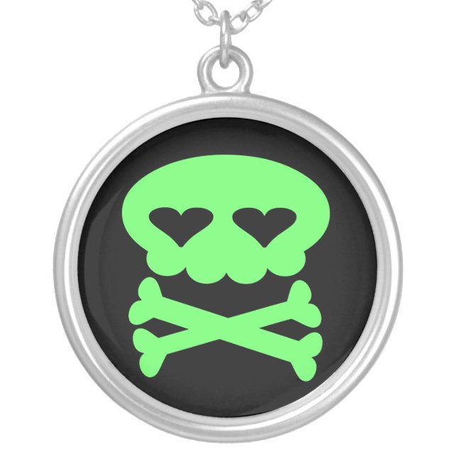 Kawaii Green Skull Sterling Silver Necklace (Front)
