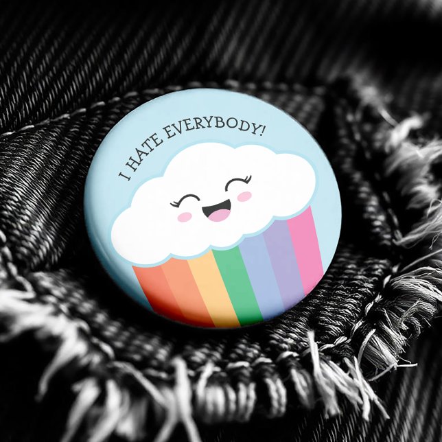 Kawaii Grmpy Cloud and Rainbows Button ( This button design is especially made for the not so shiny-happy-people,you know who you are.)