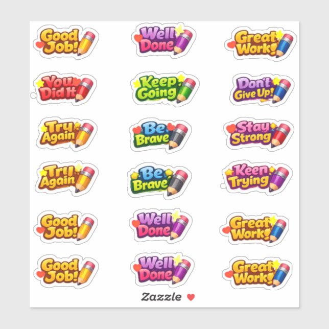 Kawaii Growth Mindset Phrases & Pencil Teacher Sticker (Sheet)