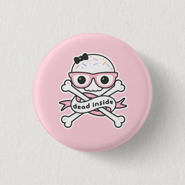 Kawaii Grunge Dead Inside Skull Button (Front)