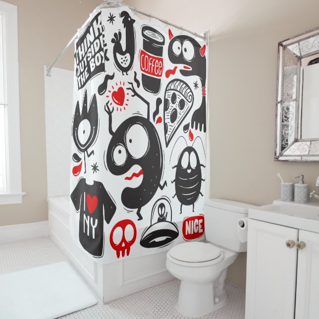 Kawaii Grunge Doodle Chaos Curtain (In Situ)