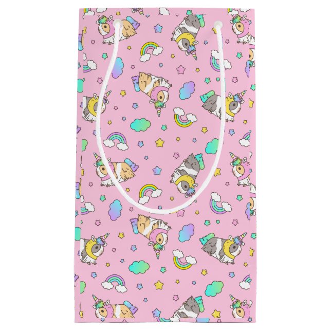 Kawaii Guinea Pig Unicorn Pattern in Pink Small Gift Bag (Front)