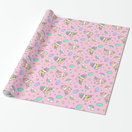 Kawaii Guinea Pig Unicorn Pattern in Pink Wrapping Paper