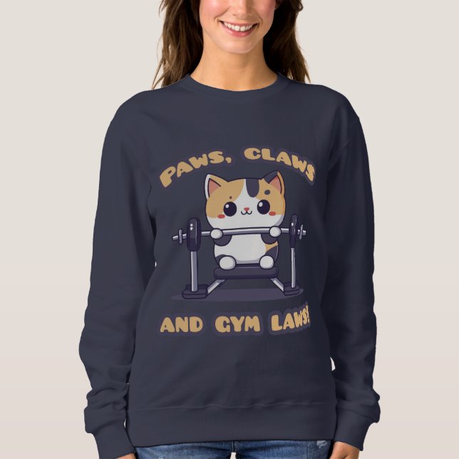 Kawaii Gym Cat Sweatshirt – Cute Workout Kitty (Front)
