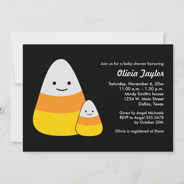 Kawaii Halloween Baby Shower Candy Corn Invitation (Front)