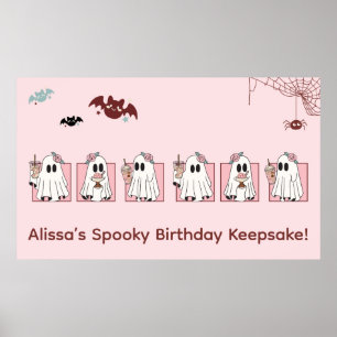 Kawaii Halloween Birthday Poster – Pink Ghosts