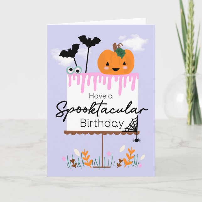 Kawaii Halloween Birthday Pumpkin Cake Spooky Card (Front)
