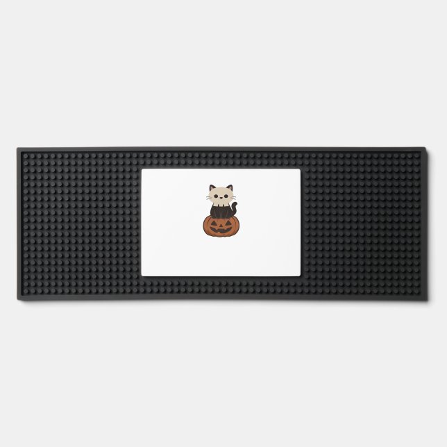 Kawaii Halloween Cat and pumpkin Oversized T-Shirt Bar Mat (Front)