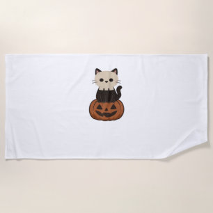 Kawaii Halloween Cat and pumpkin Oversized T-Shirt Beach Towel
