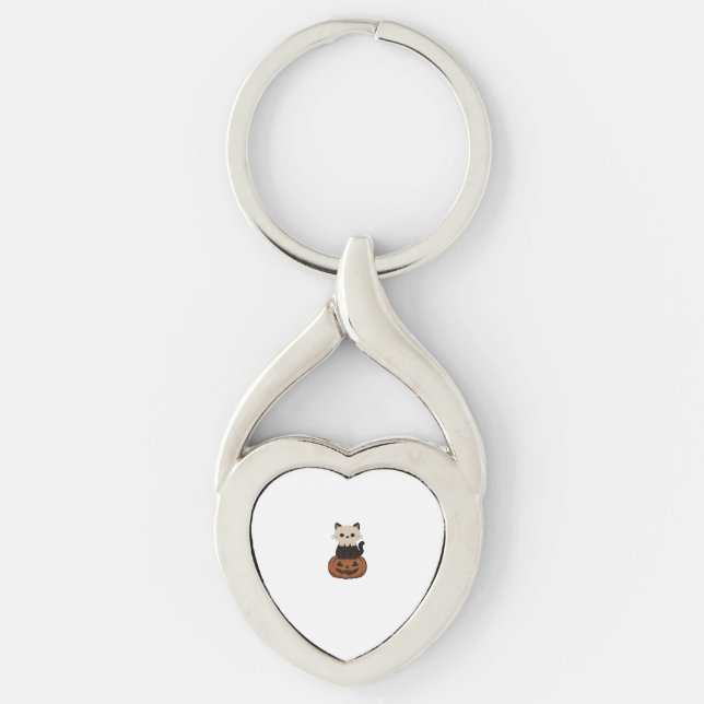 Kawaii Halloween Cat and pumpkin Oversized T-Shirt Keychain (Front)